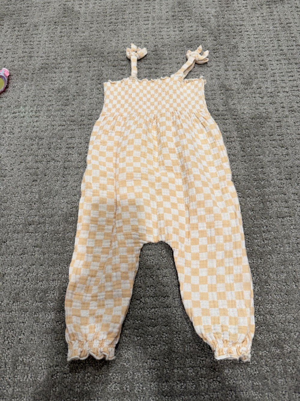 Rylee + Cru Peach Checkered One-Piece Romper
